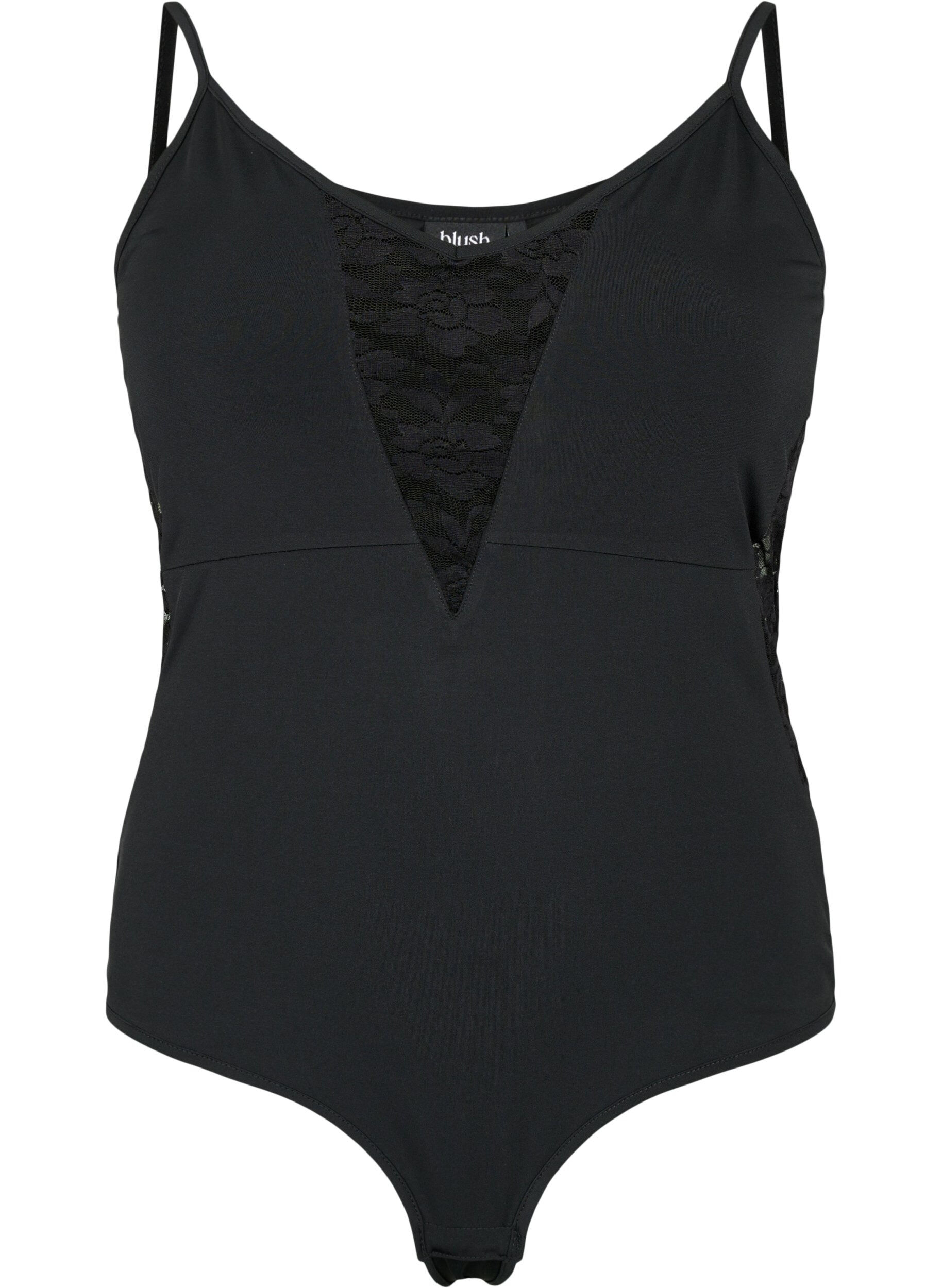 Zizzi Kroppsstrumpa med spets och smala band, Black, Packshot image number 0