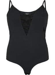 Kroppsstrumpa med spets och smala band, Black