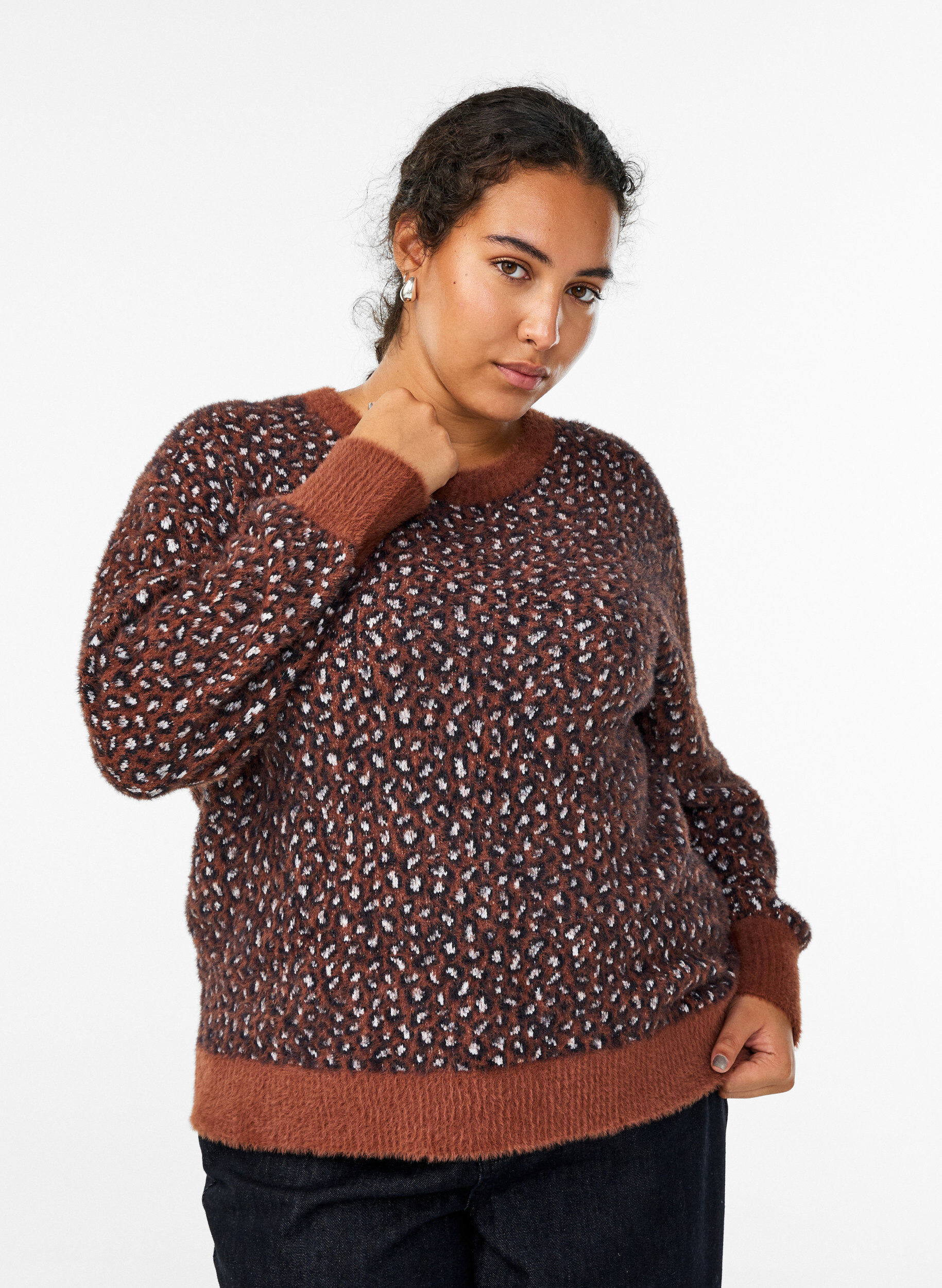 Djurm&ouml;nstrat stickat med fluffig finish, R&ouml;d, Model