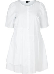 Skjortklänning i bomull med puffärmar, Bright White