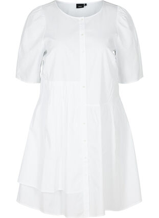 Skjortklänning i bomull med puffärmar, Bright White, Packshot image number 0