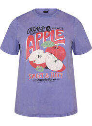 T-shirt i bomull med tryck framtill och en tv&auml;ttad look, Lila