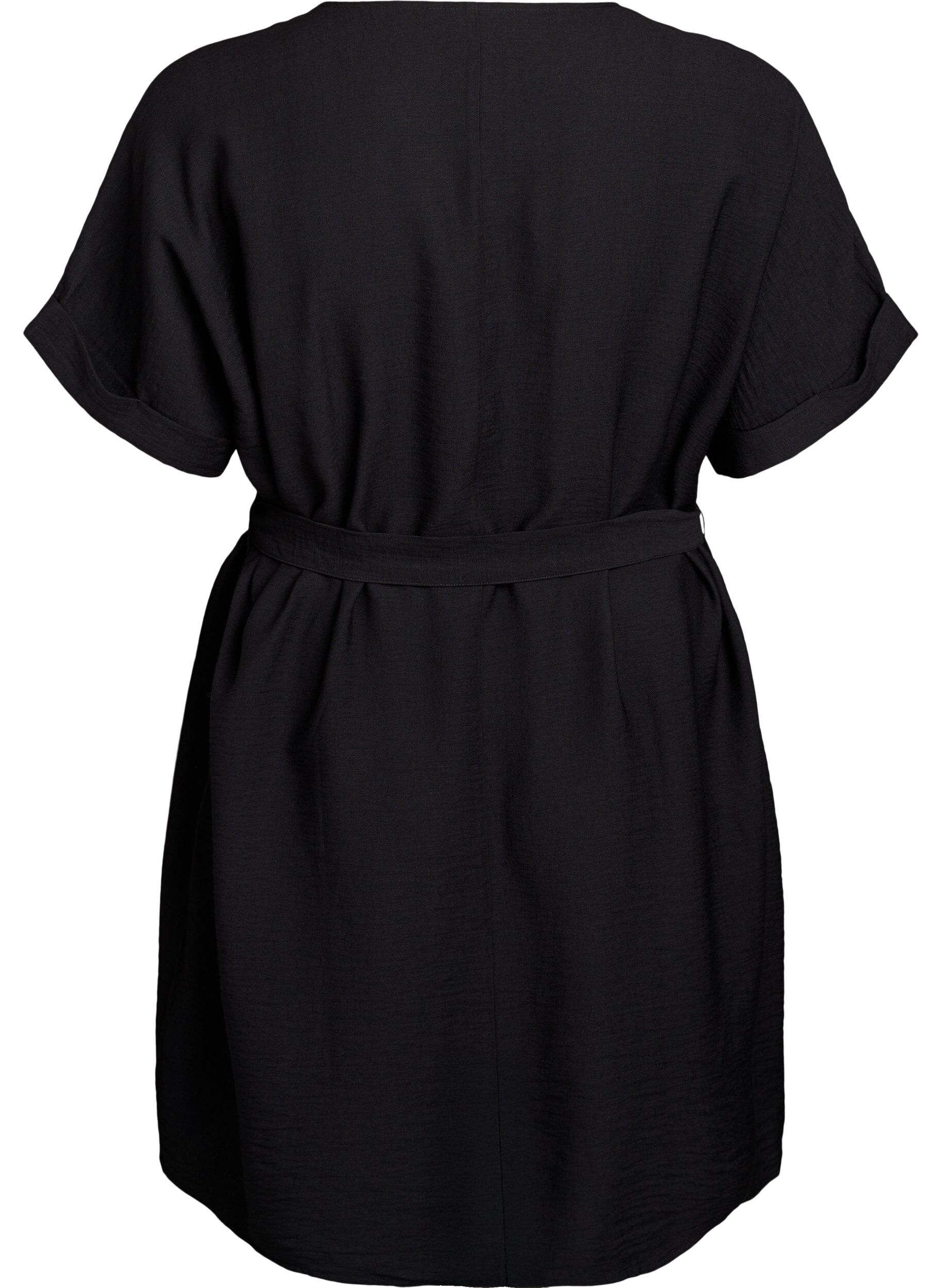 Zizzi Kort kl&auml;nning med l&ouml;s passform och knytsk&auml;rp, Svart, Packshot image number 1