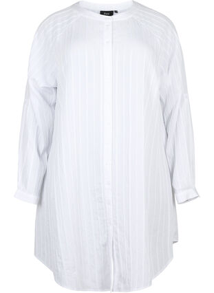 Lång viskosskjorta i randigt mönster, Bright White, Packshot image number 0