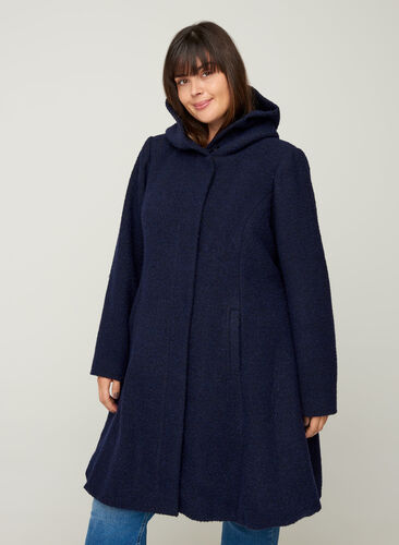 Lång jacka med ull, Black, Model image number 0