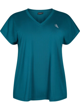 Tränings t-shirt med v-ringning och lös passform, Deep Teal, Packshot image number 0