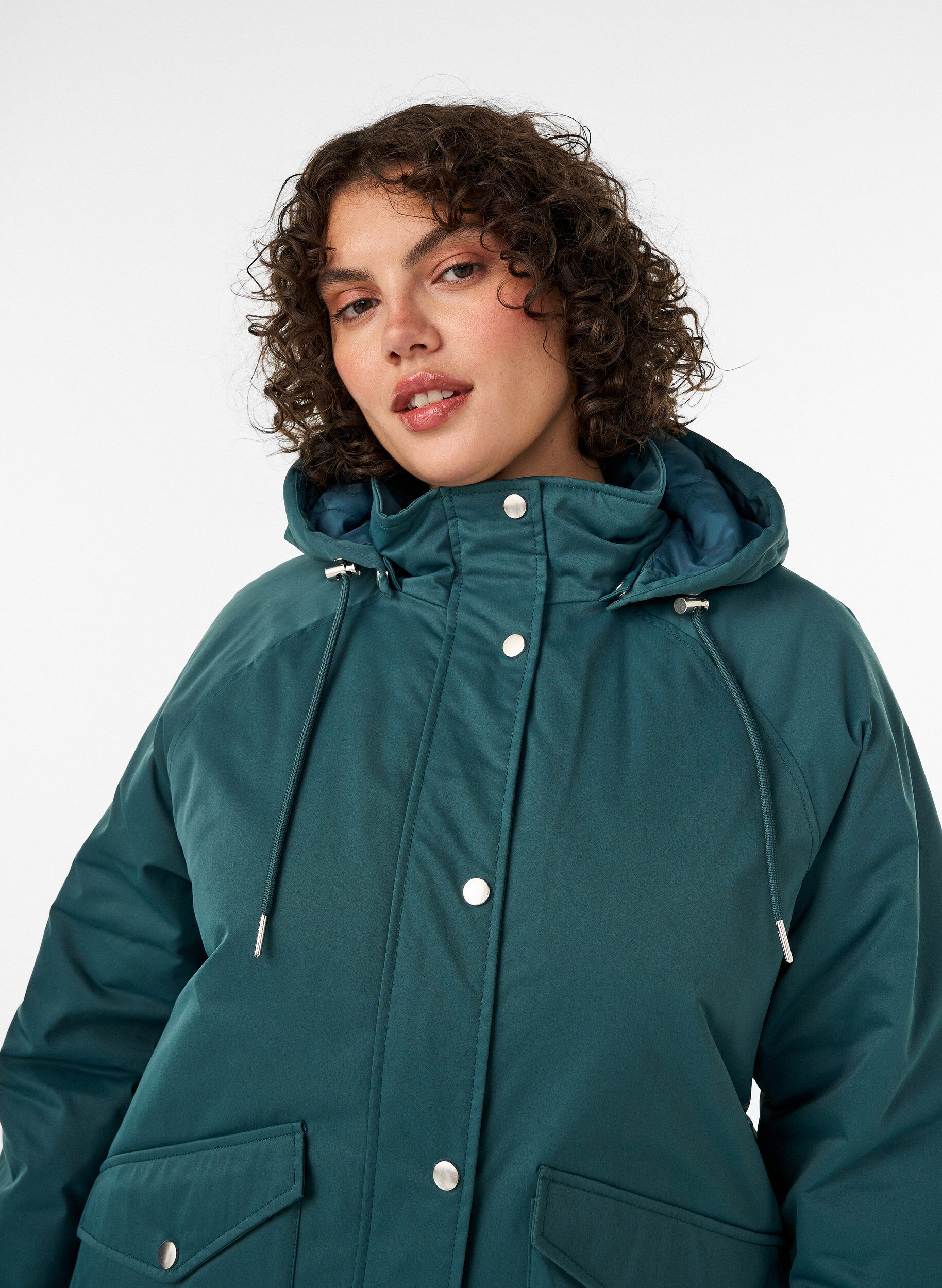 ZizziVadderad parkas med avtagbar huva, Gr&ouml;n, Model image number 3
