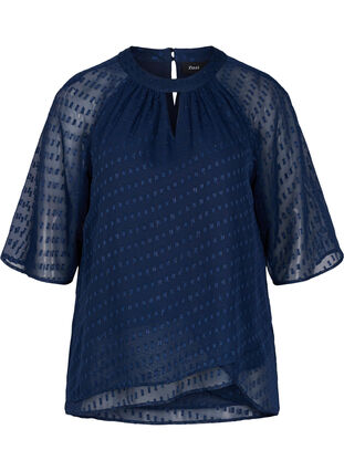 Blus i mönstrad chiffong med halvlånga ärmar , Evening Blue, Packshot image number 0