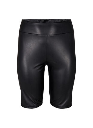Glänsande kroppsnära shorts med hög midja, Black, Packshot image number 0
