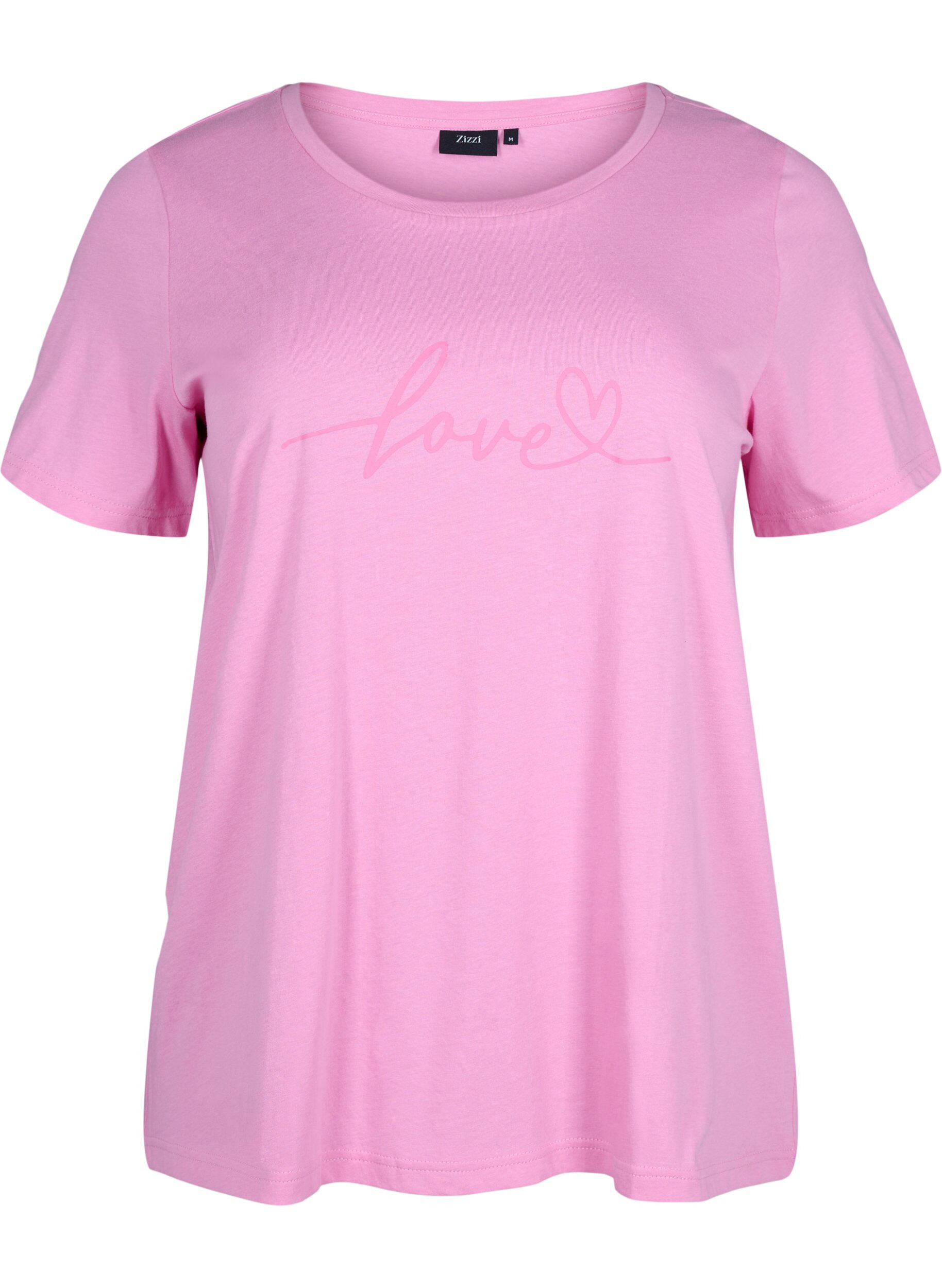 Zizzi T-shirt i bomull med rund halsringning och tryck, RoseBloom W. Love, Packshot image number 0
