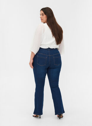 Högmidjade Ellen bootcut jeans, Dark blue denim, Model image number 1