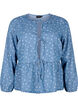 Peplum denimblus med knytband, Light Blue w.Flowers, Packshot image number 0