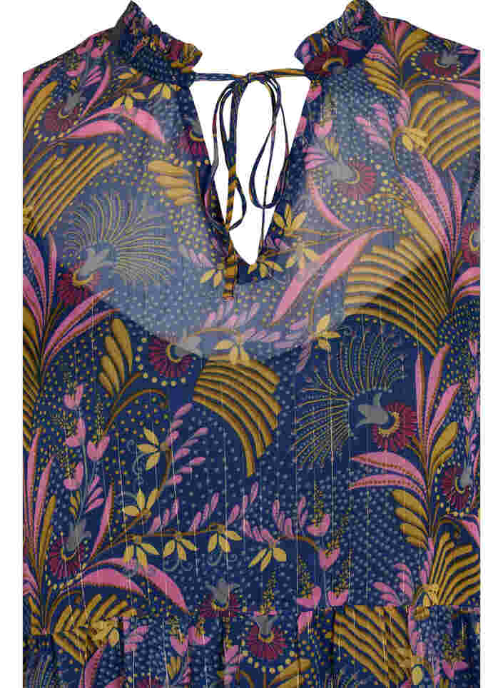 Tunika i blommönster och lurex, Blue w. Pink Leaf, Packshot image number 2