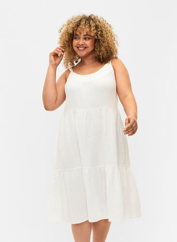 Enfärgad klänning i bomull, Bright White, Model image number 0