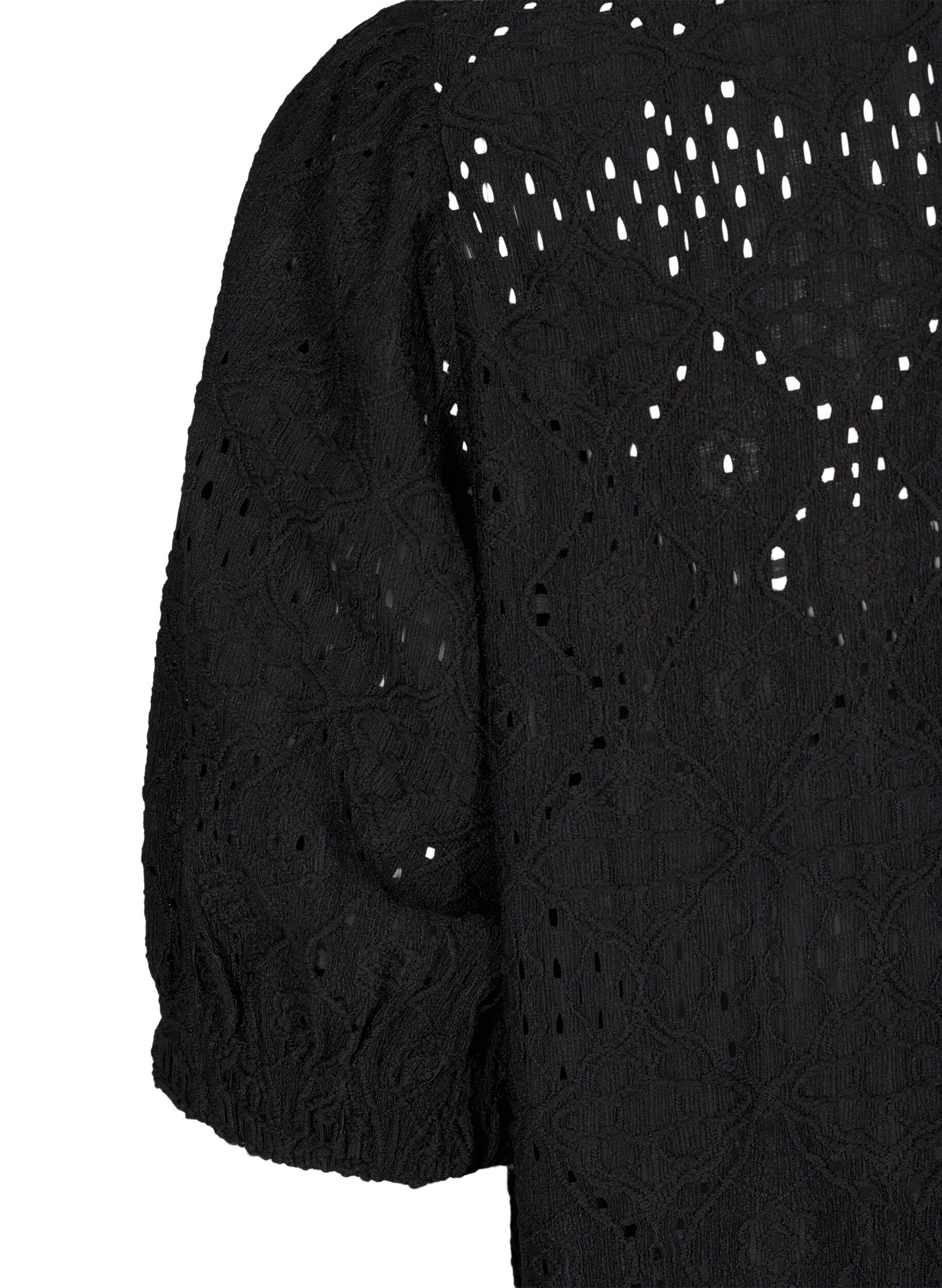 Zizzi Kort kl&auml;nning med v-ringning i halsen och h&aring;lm&ouml;nster, Black, Packshot image number 3