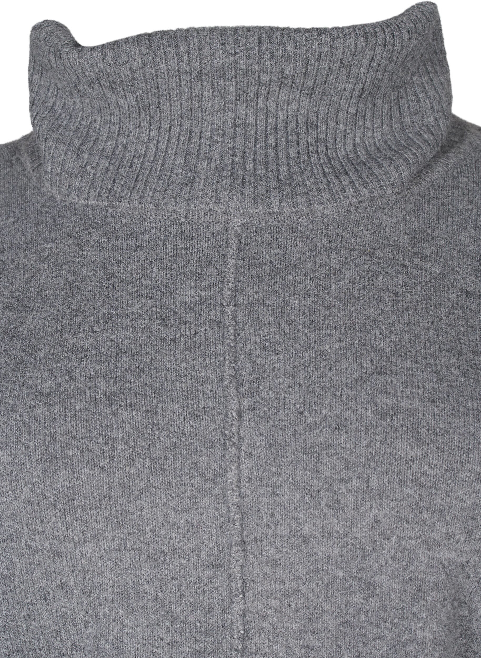 Zizzi Poncho med h&ouml;g hals, Medium Grey Melange, Packshot image number 2
