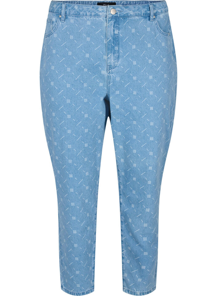 Mom fit Mille jeans med tryck, Light blue denim, Packshot image number 0