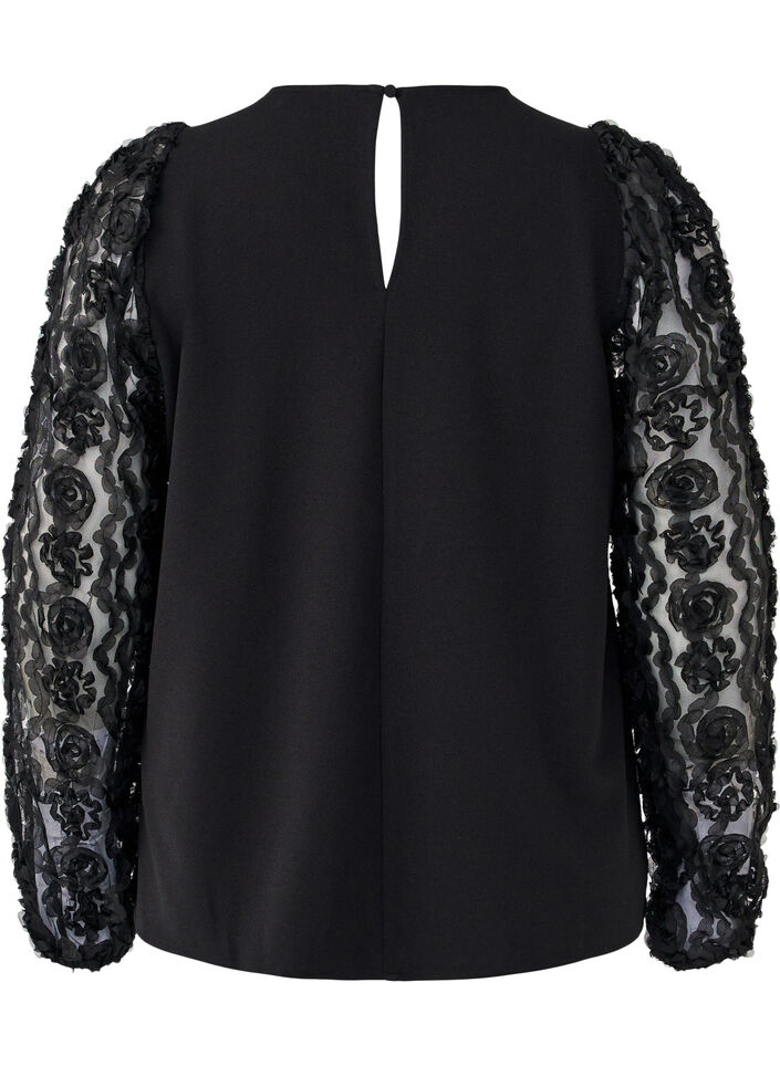 Blus med 3D-blommor, Black, Packshot image number 1