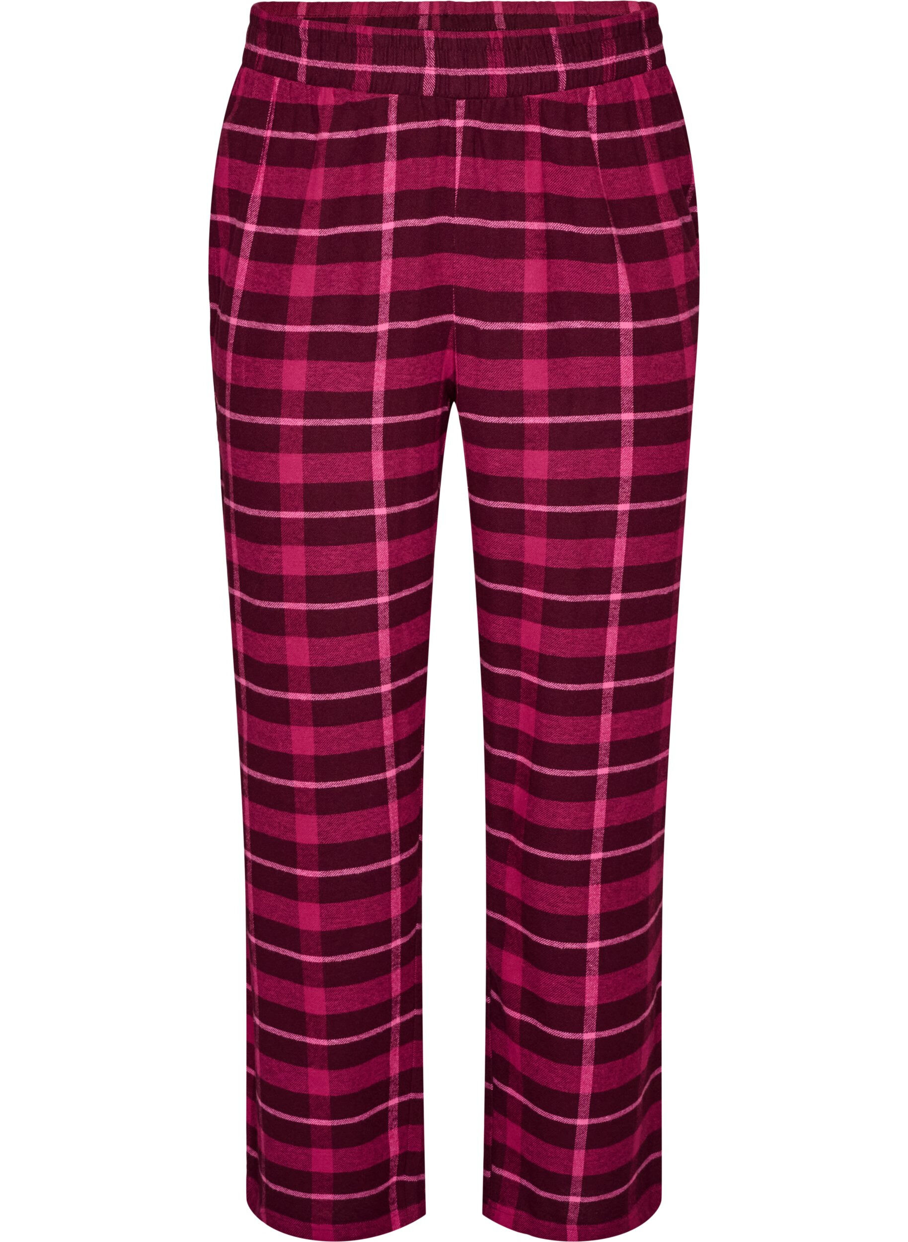 ZizziRutiga pyjamasbyxor i bomull, R&ouml;d, Packshot image number 0