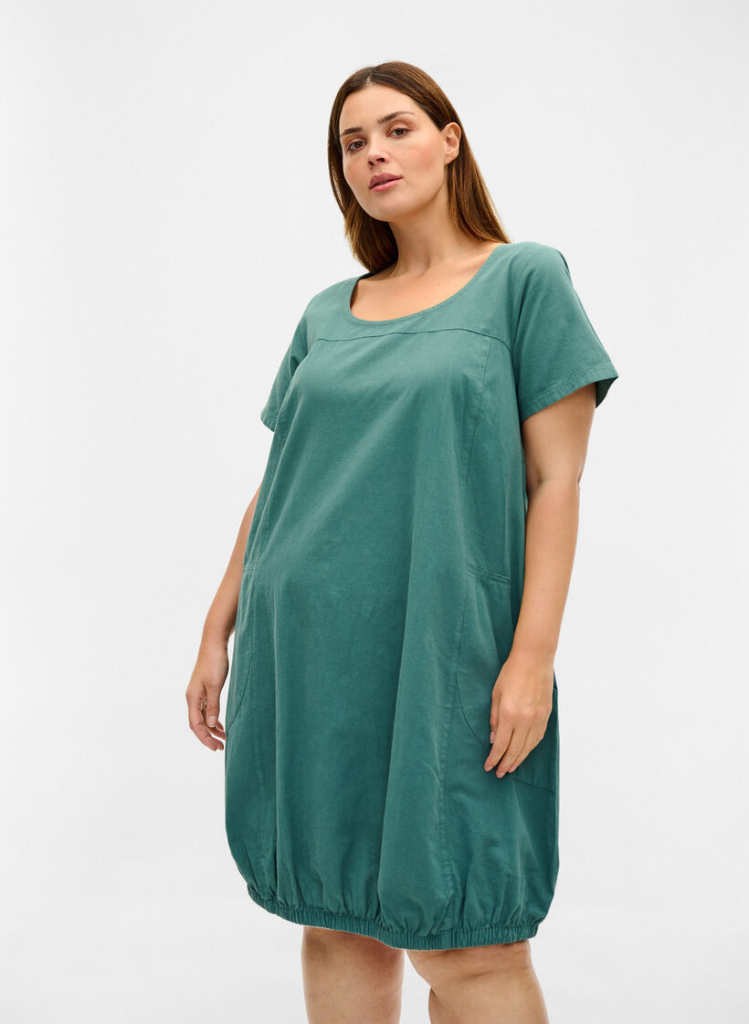 Kort&auml;rmad kl&auml;nning i bomull, Gr&ouml;n, Model image number 0