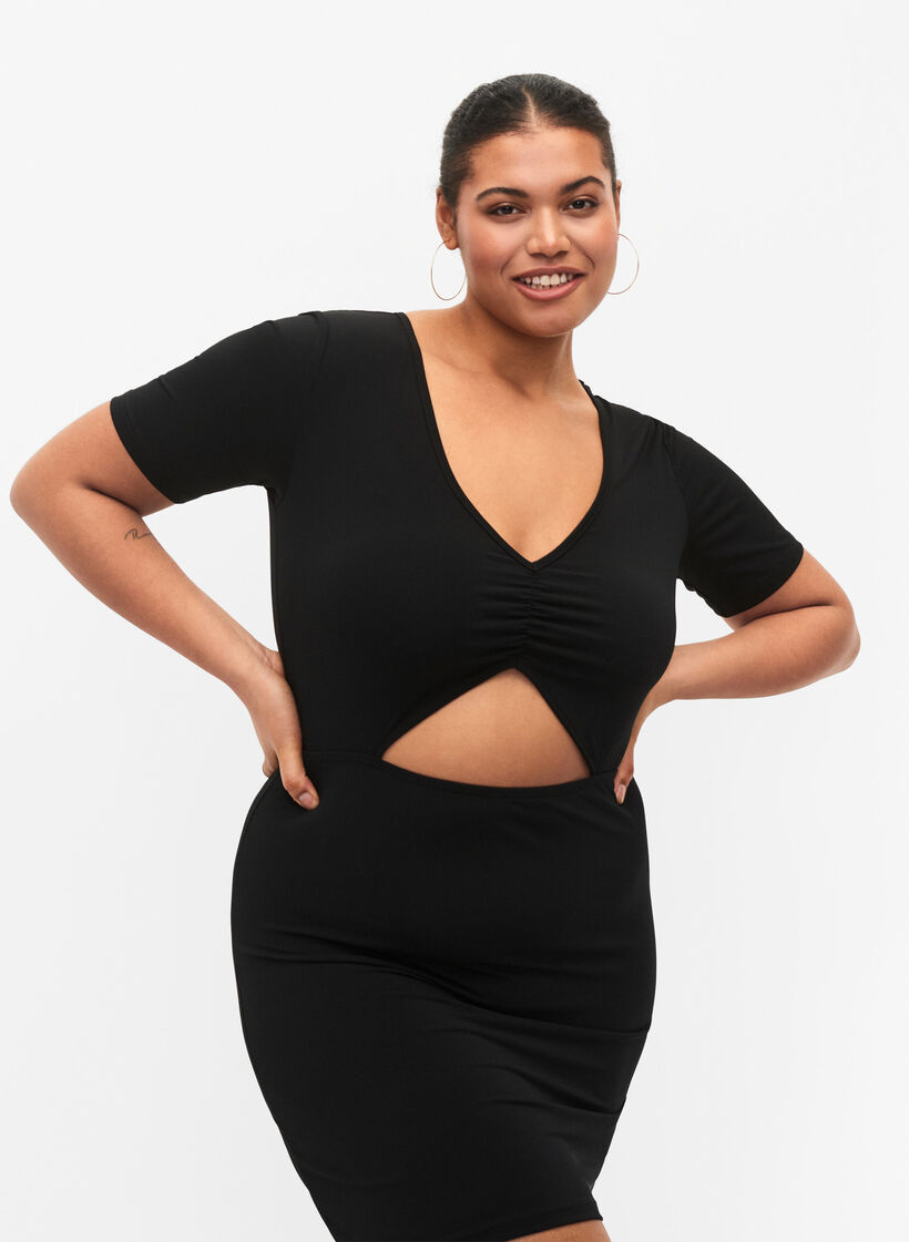 Kort klänning med utskuret parti, Black, Model image number 2
