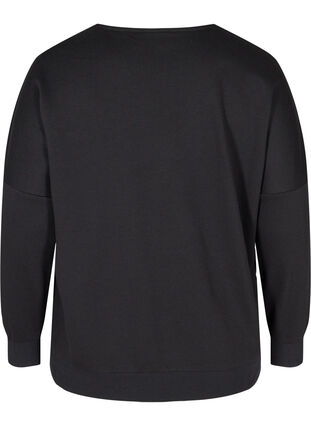 Enfärgad sweatshirt med spetsdetalj, Black, Packshot image number 1