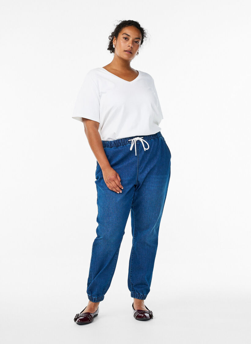 Joggingbyxor i denim med fickor, Bl&aring;, Model image number 1