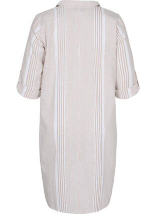 Randig klänning i bomull och linne, White Taupe Stripe, Packshot image number 1
