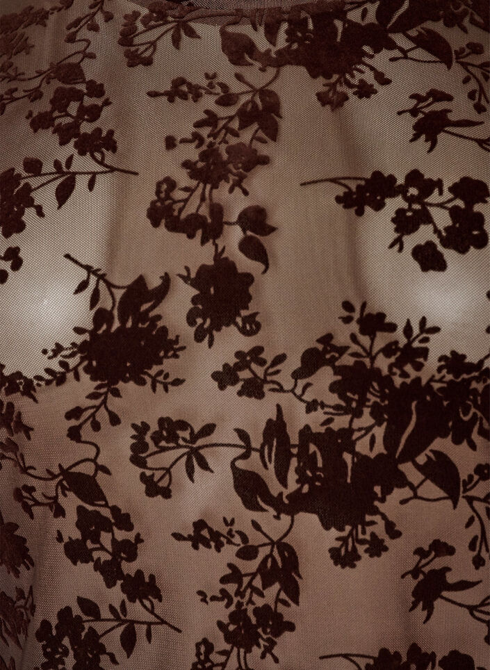 Blus i mesh med blomm&ouml;nster, Brun, Packshot image number 2