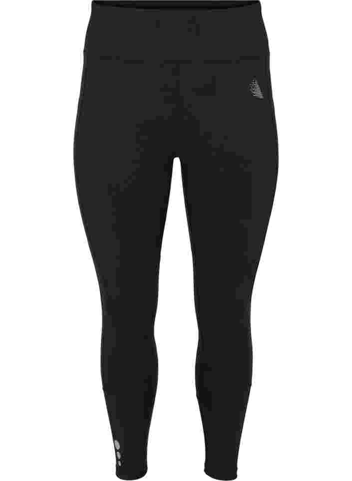 Croppade träningstights med ficka och reflex, Black, Packshot image number 0