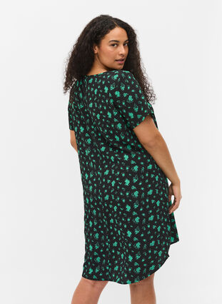 Mönstrad klänning med korta ärmar, Green Flower AOP, Model image number 1