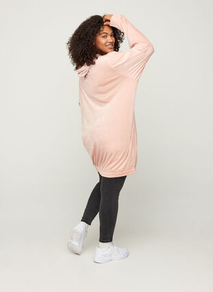Sweatshirtklänning i velour med huva, Rose Smoke, Model image number 1
