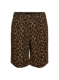 Leopardm&ouml;nstrade jeansshorts i bermuda-modell, Brun