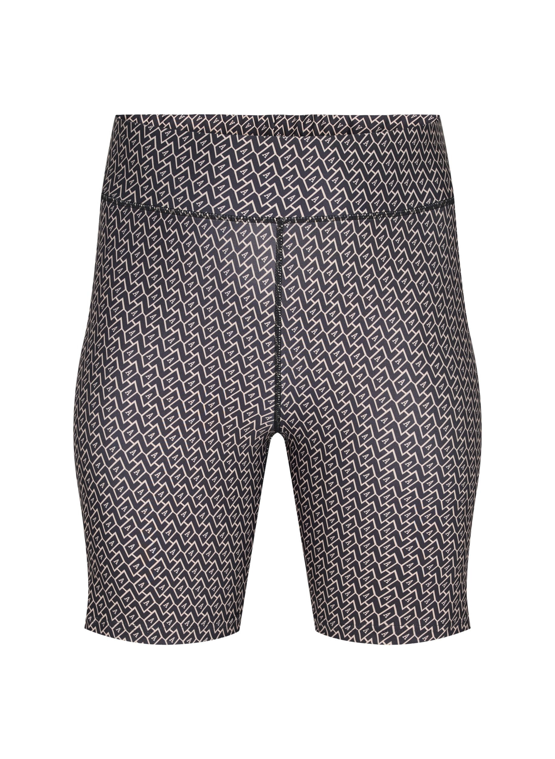 Zizzi M&ouml;nstrade tr&auml;ningsshorts, Black w. Text Print, Packshot image number 0