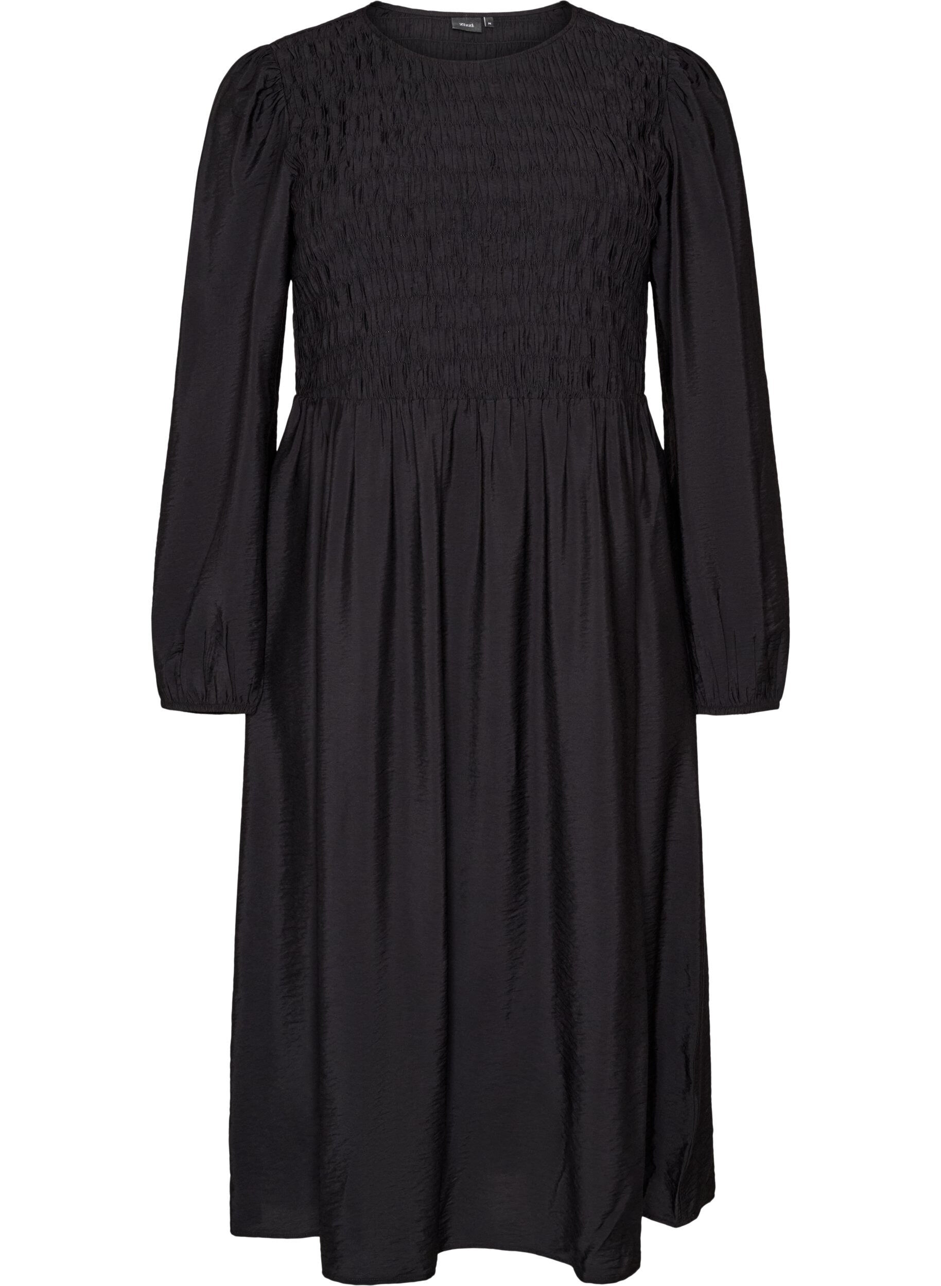 ZizziMidikl&auml;nning i viskos med smock, Svart, Packshot image number 0