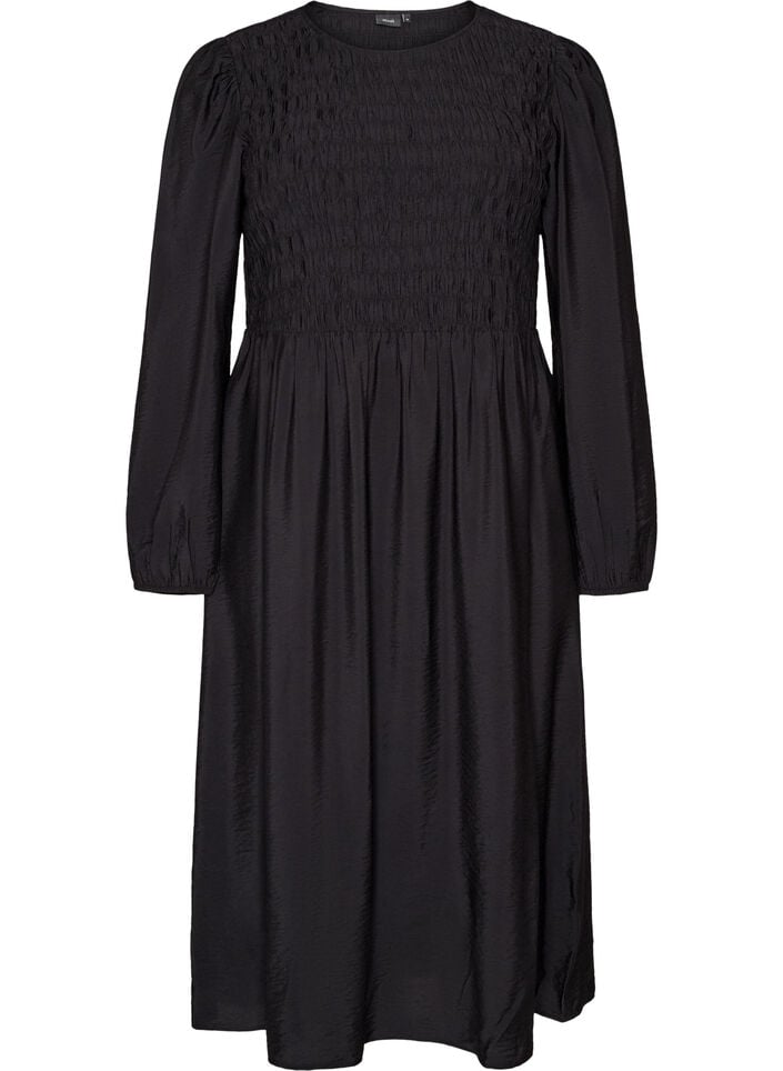 Midikl&auml;nning i viskos med smock, Svart, Packshot image number 0