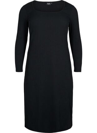 Åtsittande klänning med långa ärmar och slits, Black, Packshot image number 0