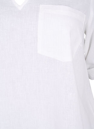 Kortärmad tunika i bomullsblandning med linne, Bright White, Packshot image number 2