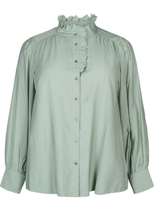 Viskosshirt blus med ruffles, Green Bay, Packshot image number 0