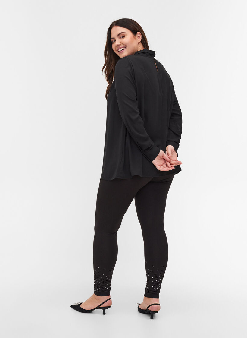 Leggings i viskosmix med dekorativa stenar, Black, Model image number 1