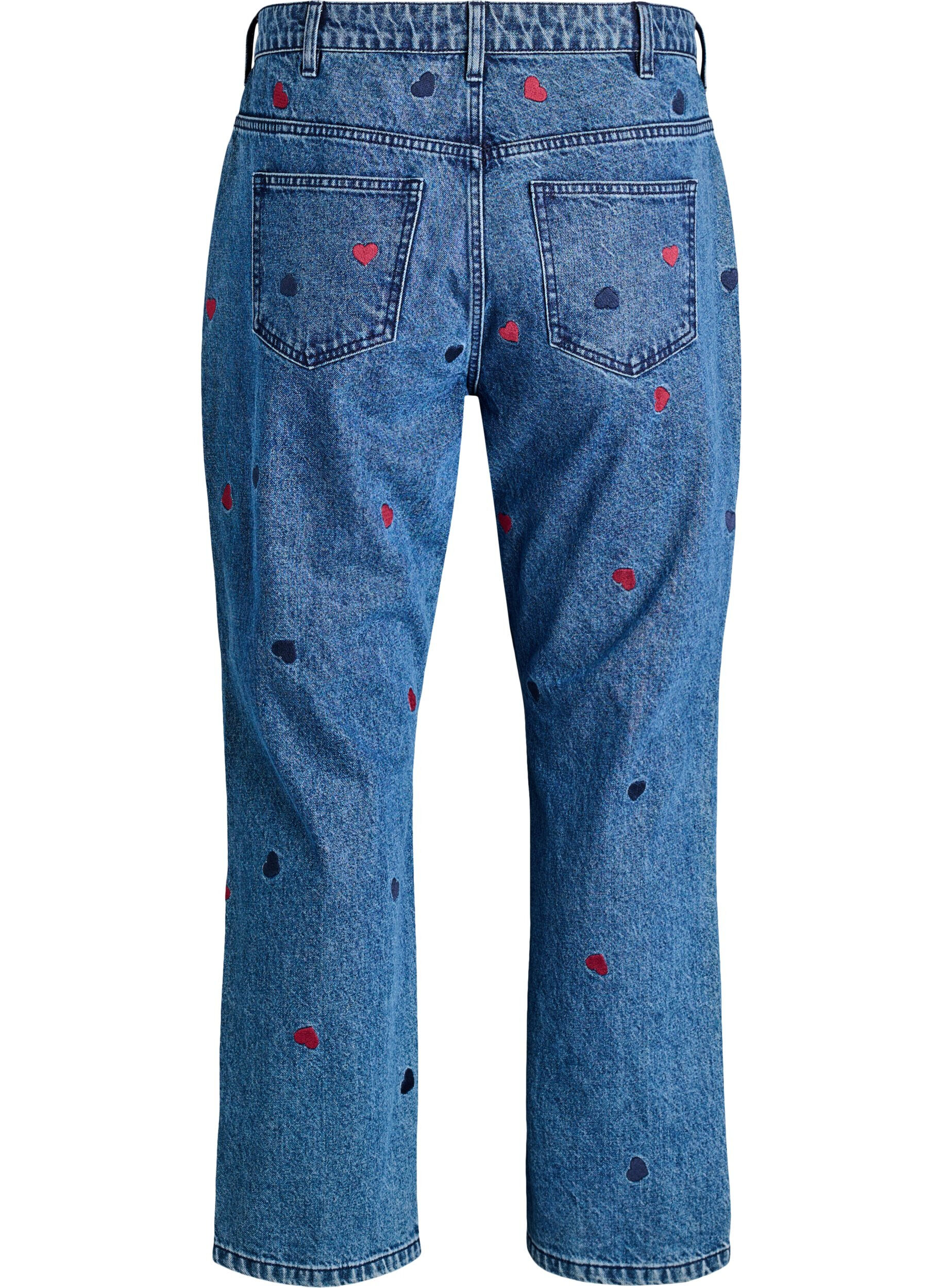 Zizzi Gemma-jeans med h&ouml;g midja och broderade detaljer, Bl&aring;, Packshot image number 1