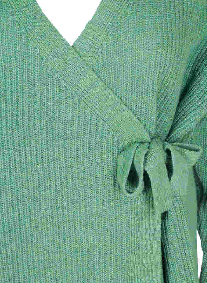 Stickad cardigan i omlott-modell, Dusty Jade Green Mel, Packshot image number 2