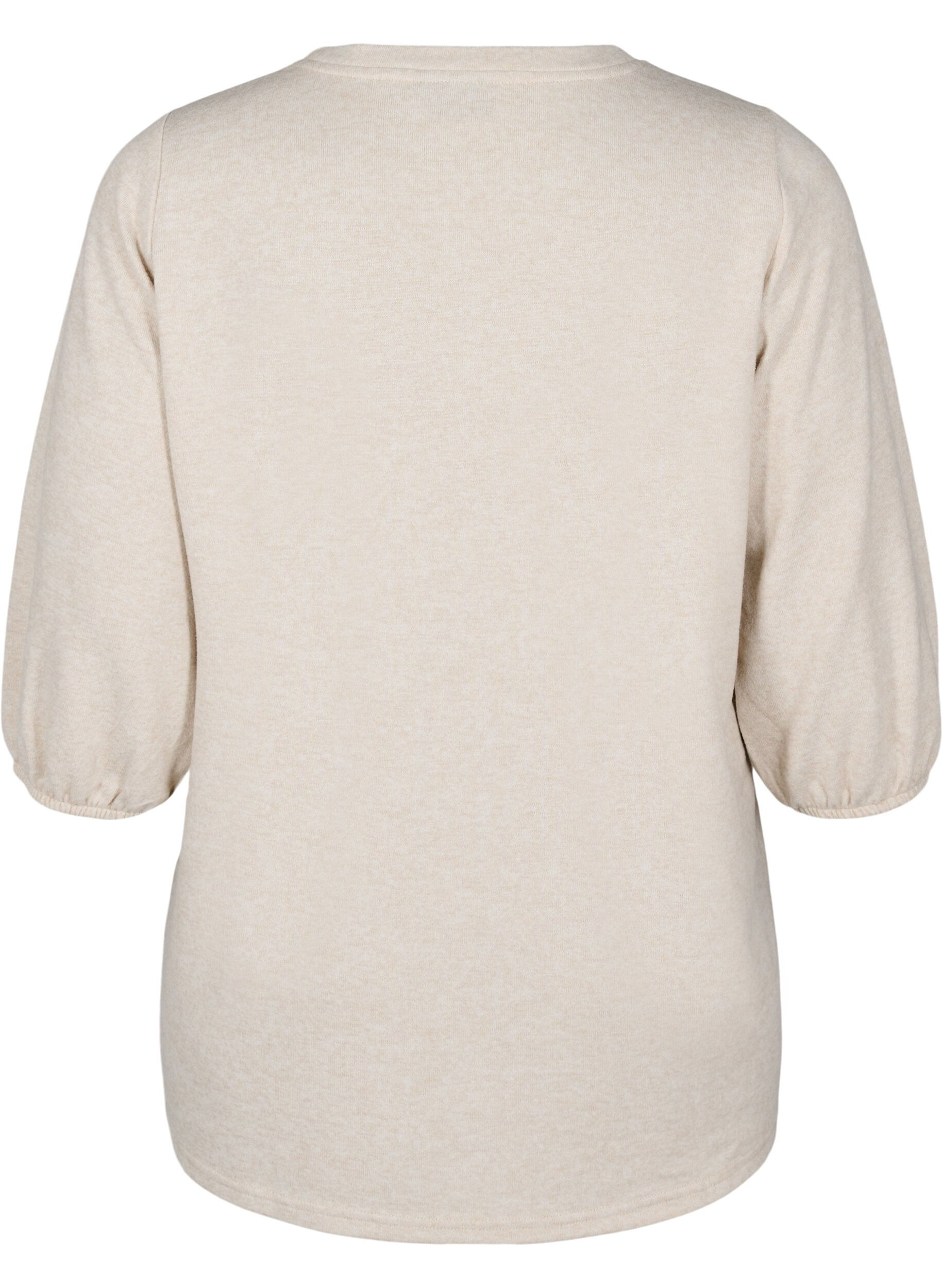 Zizzi Blus med blommigt broderi och 3/4-&auml;rmar, Oatmeal Melange, Packshot image number 1