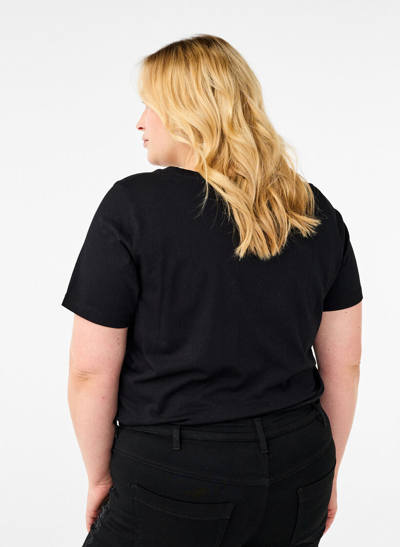 T-shirt i bomull med strassmotiv, Black w. Radiance, Model image number 1