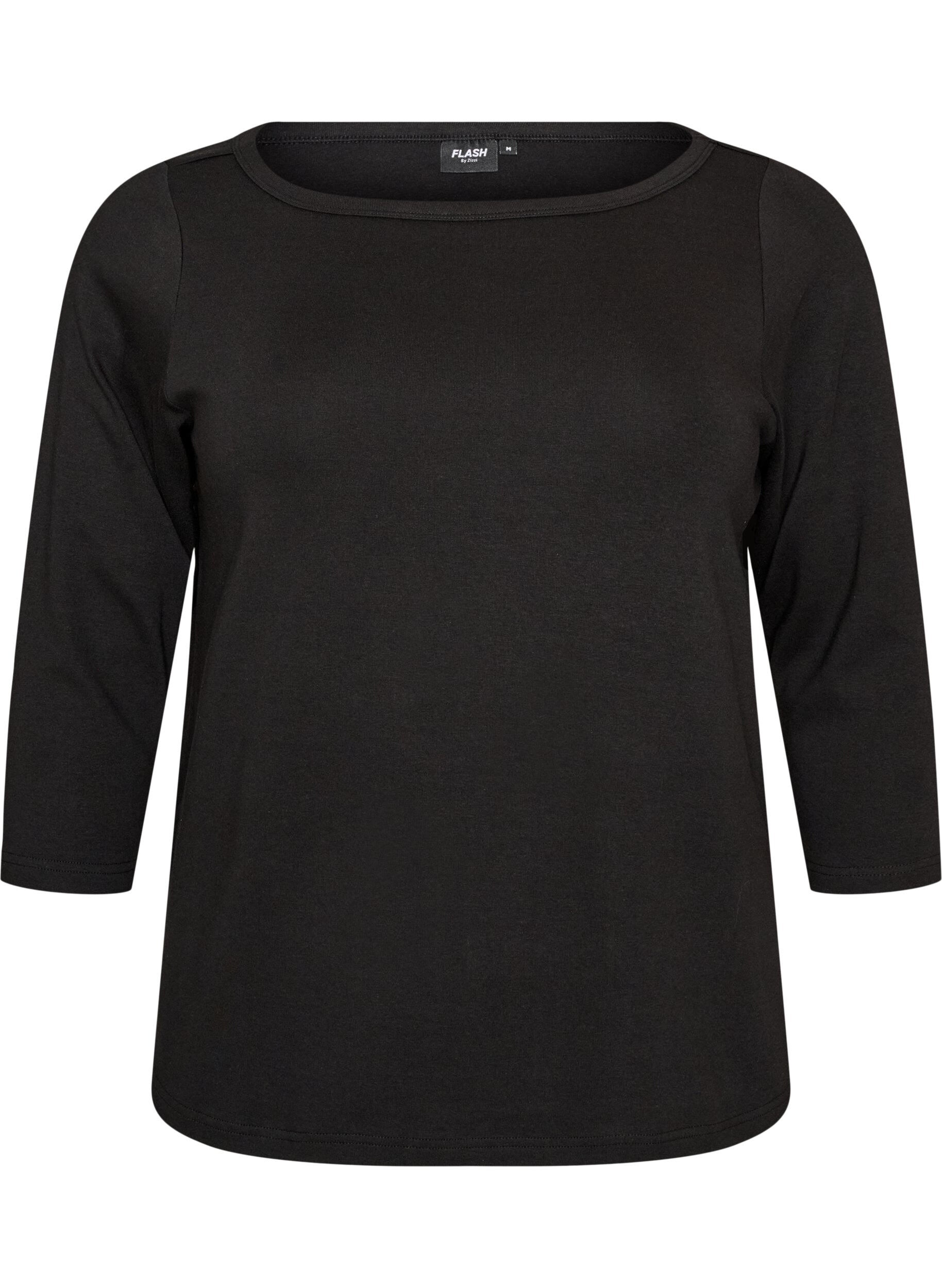 ZizziBas-T-shirt med b&aring;tringning och 3/4-&auml;rmar, Svart, Packshot image number 0
