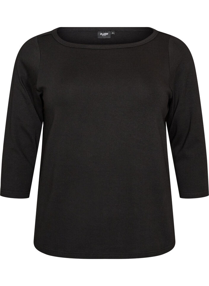 Bas-T-shirt med b&aring;tringning och 3/4-&auml;rmar, Svart, Packshot image number 0