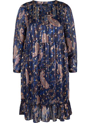 Långärmad klänning med mönster och a-form, Paisley Foil, Packshot image number 0