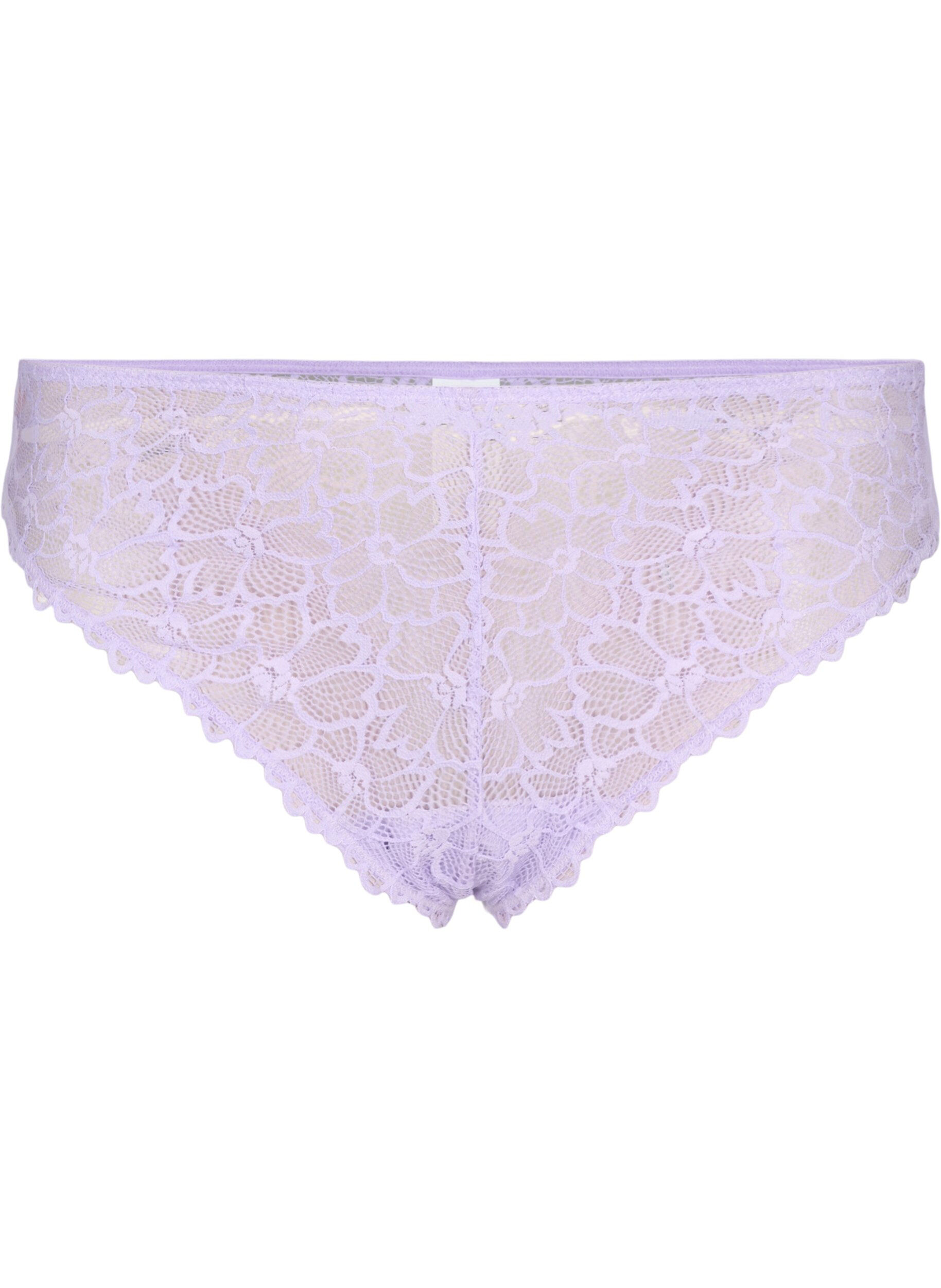 ZizziStringtrosor i blommig spets med normalh&ouml;g midja, Lila, Packshot image number 0