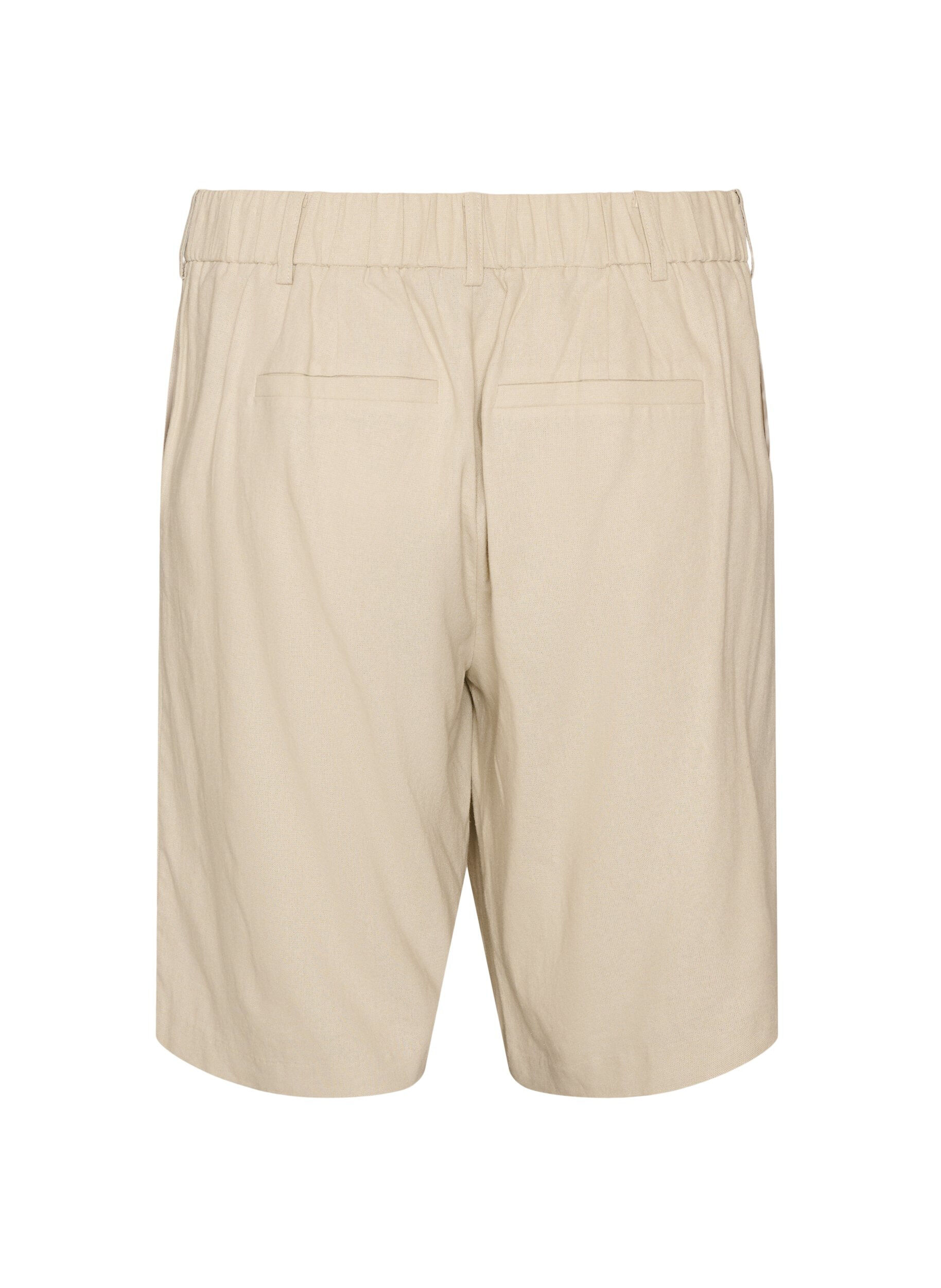 ZizziBermudashorts med h&ouml;g midja i linne och viskos, Beige, Packshot image number 1