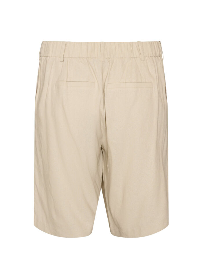 Bermudashorts med h&ouml;g midja i linne och viskos, Beige, Packshot image number 1